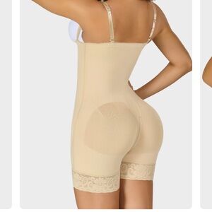 Cream Shapewear Bodysuit with Adjustable Straps and Compression Fabric